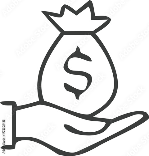 hand holding money bag icon vector illustration .
