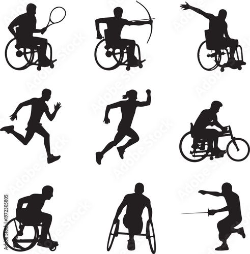 Diverse silhouettes of athletes engaging in various sports activities