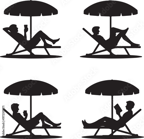 Relaxing under umbrellas with books and companionship in deck chairs