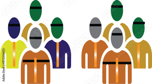 People in colorful outfits standing together in a group illustration