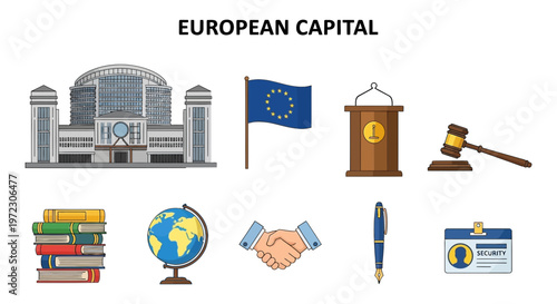 Collection of European Capital Symbols and Icons