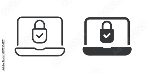 Laptop Security thin line and solid icon. Multi series icon. Web minimal icon