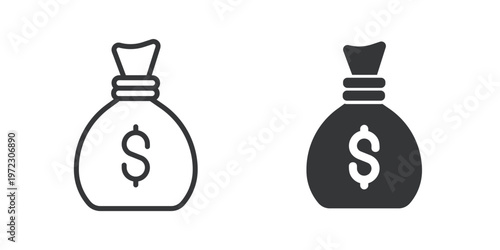 Money Bag thin line and solid icon. Multi series icon. Web minimal icon