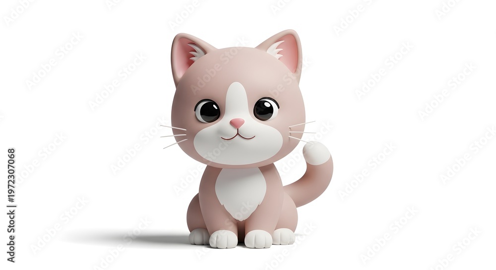 Fototapeta premium Adorable 3D Cute Kitten Cartoon Character Soft Pastel Render