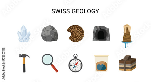 Swiss Geology Collection: Rocks Fossils Tools and Crystals.