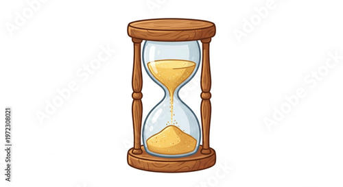 Wooden Hourglass with Yellow Sand Illustration on White Background