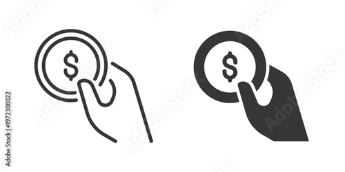 Holding a Coin thin line and solid icon. Multi series icon. Web minimal icon