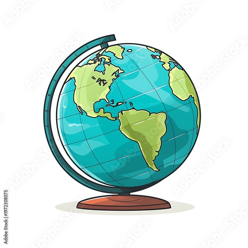 Cartoon Style Globe Line Art Illustration