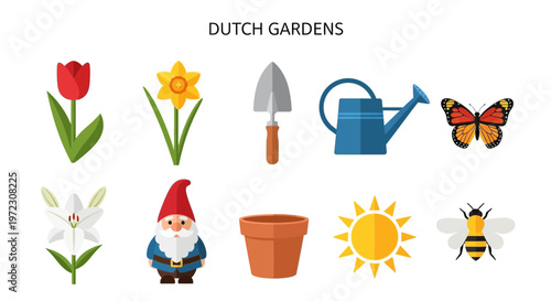 Collection of Dutch Garden Icons and Elements.