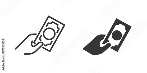 Holding a Banknote thin line and solid icon. Multi series icon. Web minimal icon