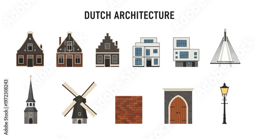 Schilderij op canvas Collection of Dutch Architecture Styles and Elements.