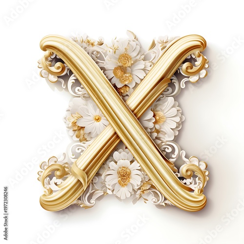 Elegant Golden Latin Letter X Tag White