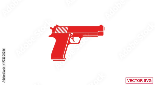 Red Handgun Silhouette - Vector Illustration