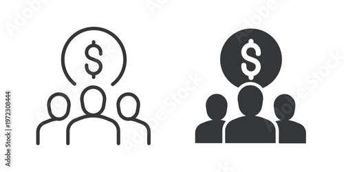 Group Fundraising thin line and solid icon. Multi series icon. Web minimal icon