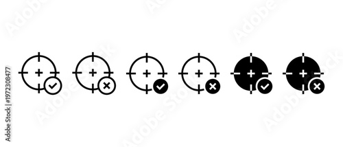 Target destination icon set. Aim, crosshair, bullseye symbol