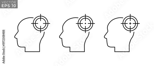 Target Head Vector Icon Set. Goal Focus Aim Person