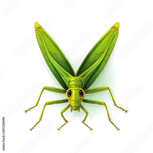 Vibrant Green Grasshopper on White Background