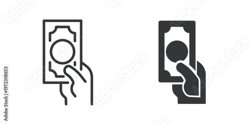 Cash Payment thin line and solid icon. Multi series icon. Web minimal icon