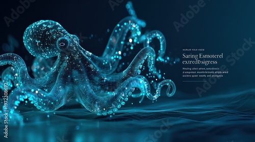 Abstract digital octopus on transparent