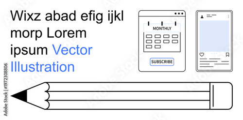 Business marketing tools, content creation, design workflows, productivity planning, education support, and graphic design elements. Icon set includes a calendar subscription, social media post