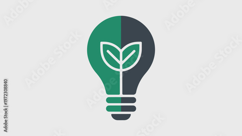 Green energy light bulb icon with leaf, sustainable eco friendly power concept vector, renewable electricity and environmental conservation symbol