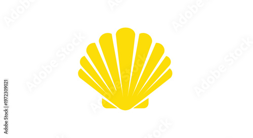 Yellow scallop shell symbol on white background, pilgrimage icon