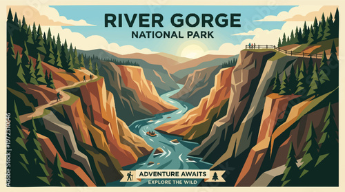 Majestic vistas of river gorge national park await adventurous explorers Vector, illustration