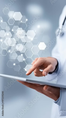 Doctor Using Digital Tablet with Medical Interface.