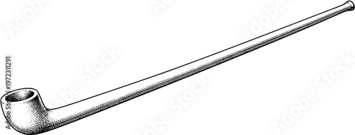 Traditional Clay Tobacco Pipe Engraving Minimal Black and White Illustration