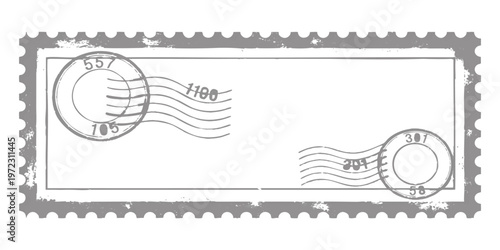 Blank rectangular postage stamp frame with postmark cancellation marks isolated on white background vector illustration