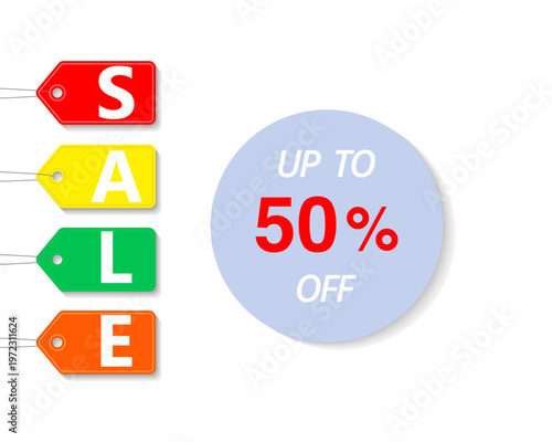 Colorful vector tags advertising discounts up to 50 off