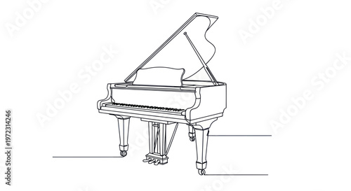 Elegant Grand Piano Line Drawing - Classic Musical Instrument Illustration