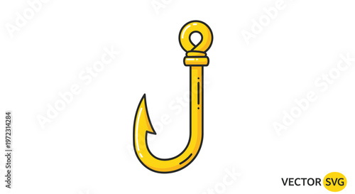 Golden Fishing Hook Icon Isolated on White Background, Vector Illustration