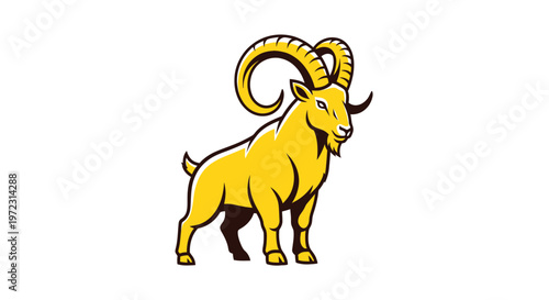 Golden Ibex Icon - Mountain Goat Mascot with Curved Horns