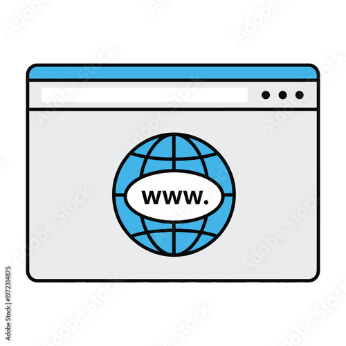 Website browser window with globe and www symbol on screen representing online navigation and internet connectivity