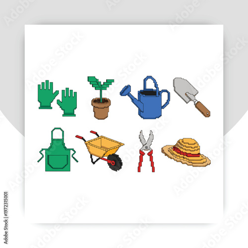 Vector illustration set of garden tools and elements in flat, cartoon style. Shovels, gloves, watering can doodles, plants icons collection. Gardening, farming, and eco-friendly living,