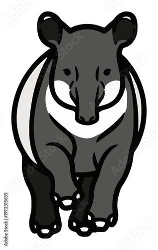 Malayan tapir front view vector illustration. Generative AI