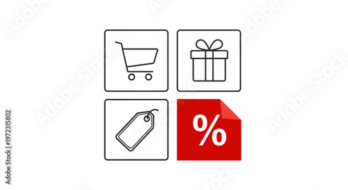 Shopping icons with discount tag.