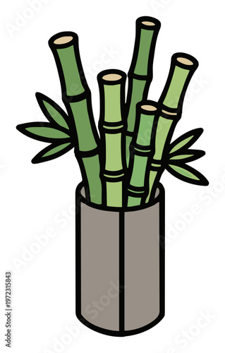 Minimalist continuous line bamboo stalks in vase icon. Generative AI