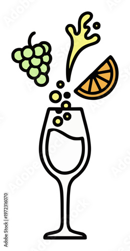 Minimalist prosecco glass line art icon. Generative AI