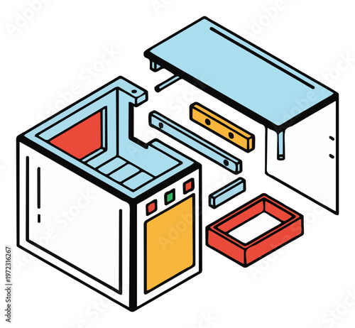 Minimalist linear UV sterilizer exploded icon. Generative AI