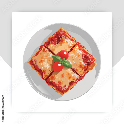Pizza set . A collection of four slices of pizza with various fillings. Pizza with sausage, mushrooms, tomatoes and cheese. Vector illustration isolated on a white background,