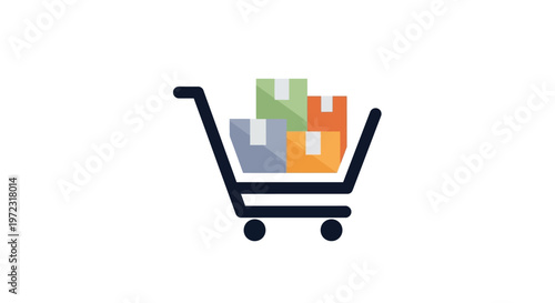 Shopping cart with colorful items inside.