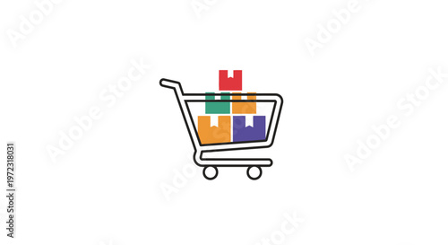 Shopping cart with colorful puzzle pieces.