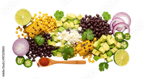Fresh mexican salad ingredients isolated on transparent background