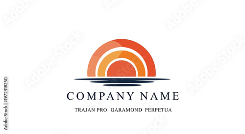Company logo with orange sun design.