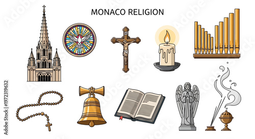 Monaco Religion Symbols Collection.