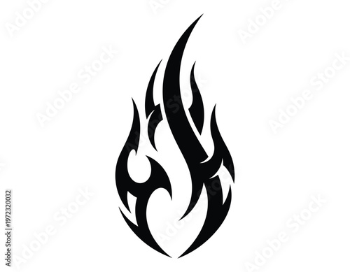 Title intricate black flame silhouette a tribal inspired design for body art and graphic applications description a striking black silhouette of a flame exhibiting tribal patterns