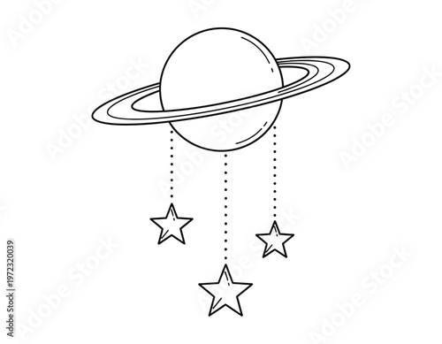 Celestial silhouette a delicate sketch of saturn with dangling stars evoking wonder and cosmic dreams