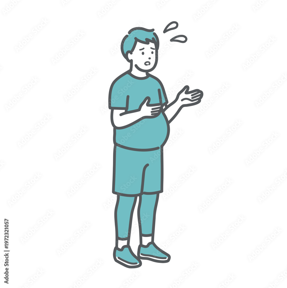 Obraz premium 困り顔で会話をするぽっちゃり男性のイラスト